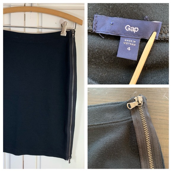 Gap Moto Full Zip Pencil Skirt Women 4‎ Black Retro Goth Emo Punk Knee Length - Picture 1 of 12